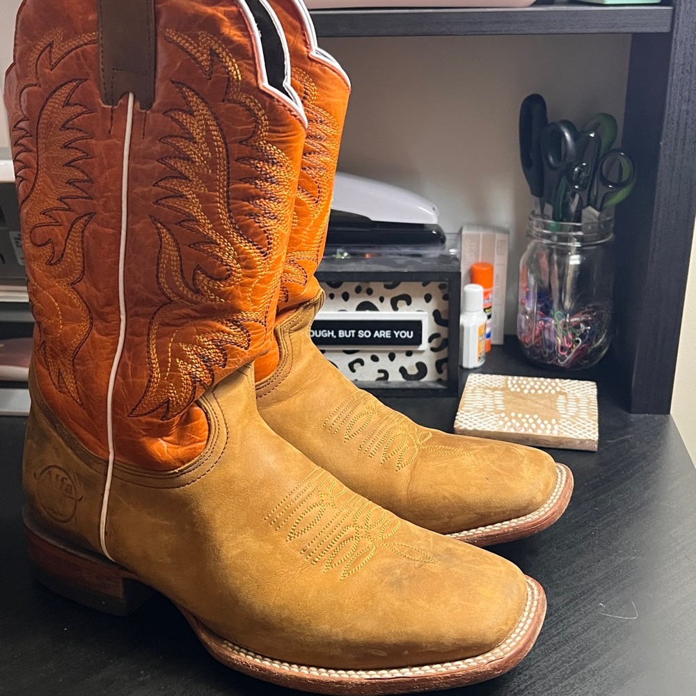 Alfa Western Wear Men's Western Cowboy Boots - Brown and Orange - Picture 2 of 4